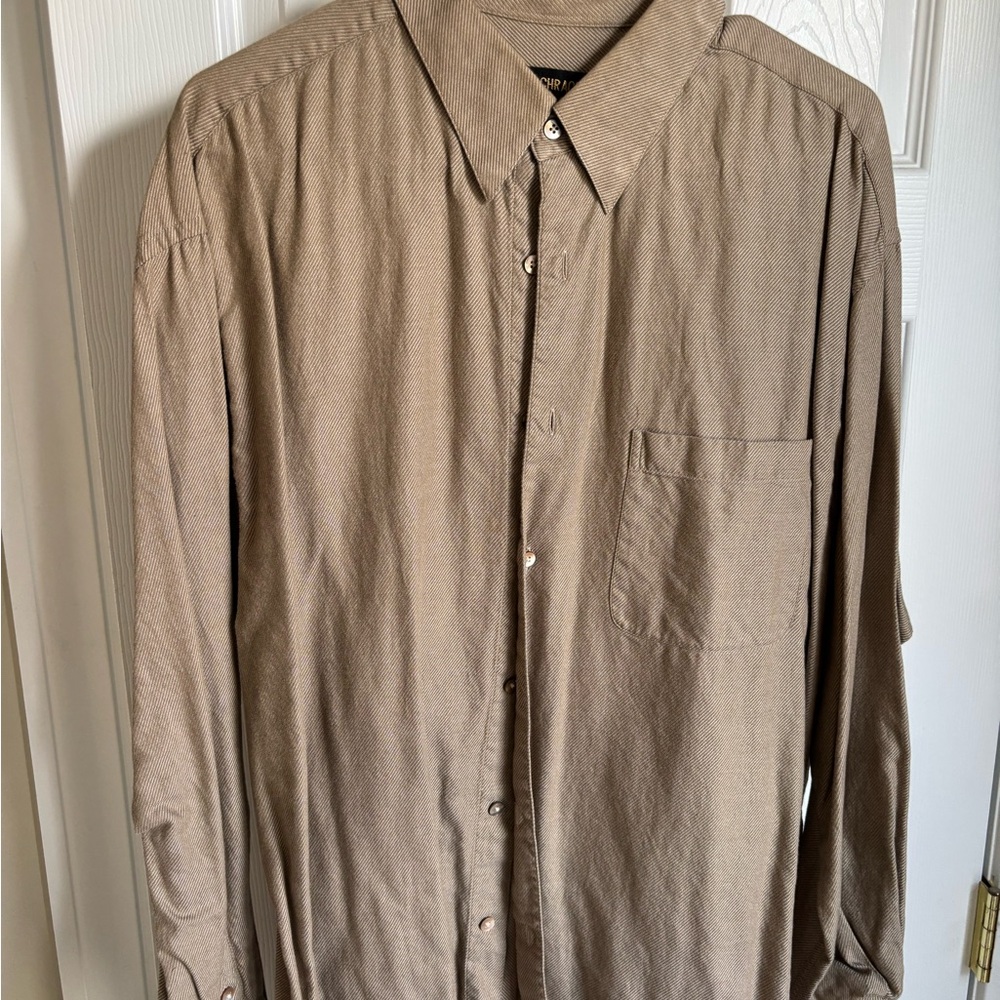 Bachrach Men's Long-Sleeve Button-Up Shirt in Light Brown